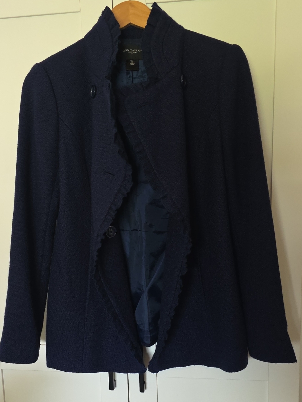 Ann Taylor Navy Blue Fall Spring Ruffled Pea Coat - Picture 10 of 10